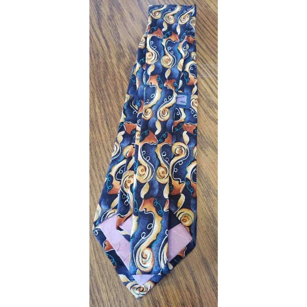 Jimmy V Abstract Blue and Gold Swirl Pattern Peggy Fleming Collection Necktie